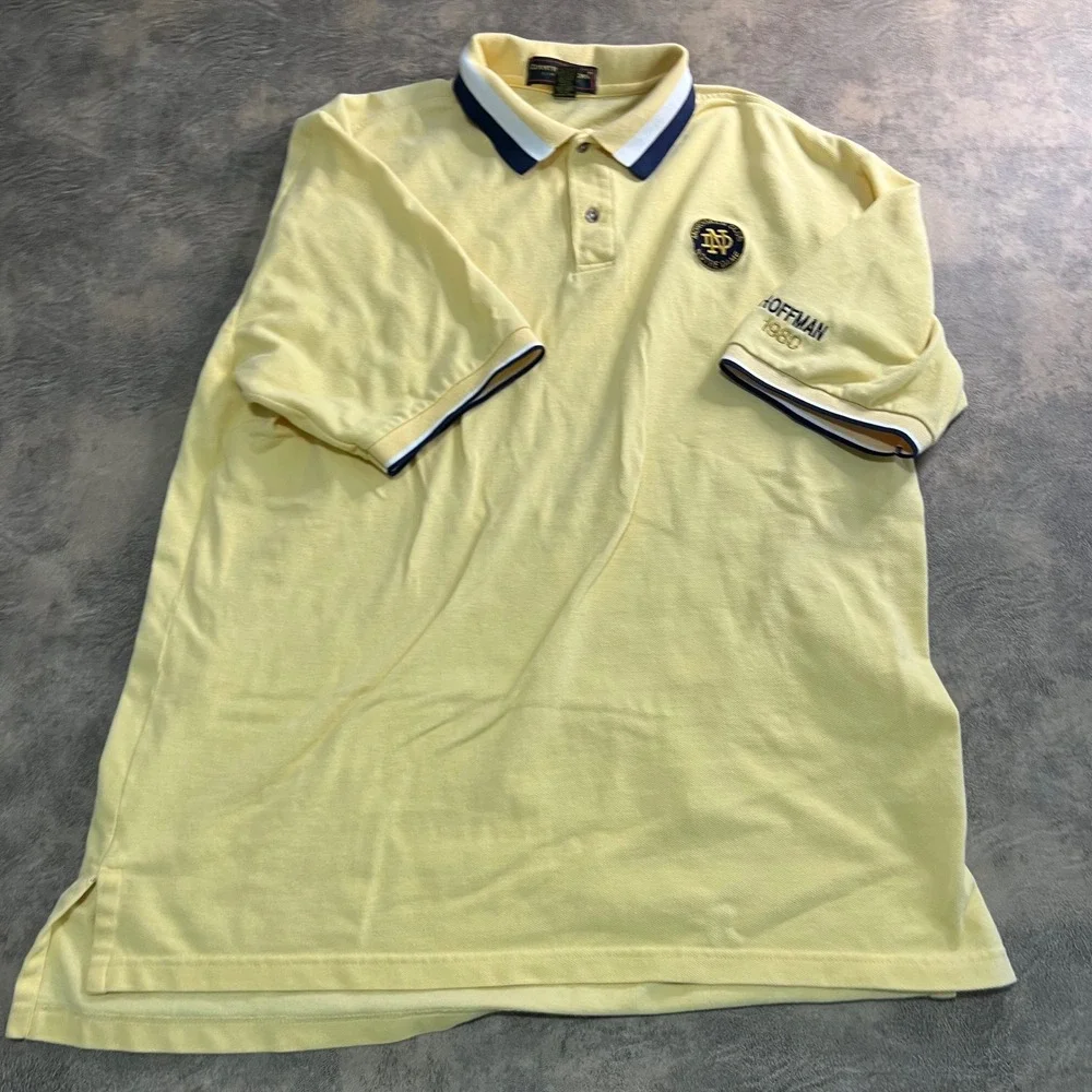 Country Cottons Polo Shirt Mens‎ XL Yellow Notre Dame Monogram Club Hoffman VTG
